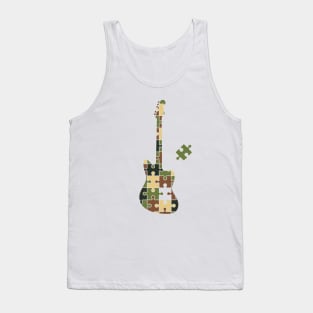 Camouflage Puzzle Offset Style Electric Guitar Silhouette Tank Top